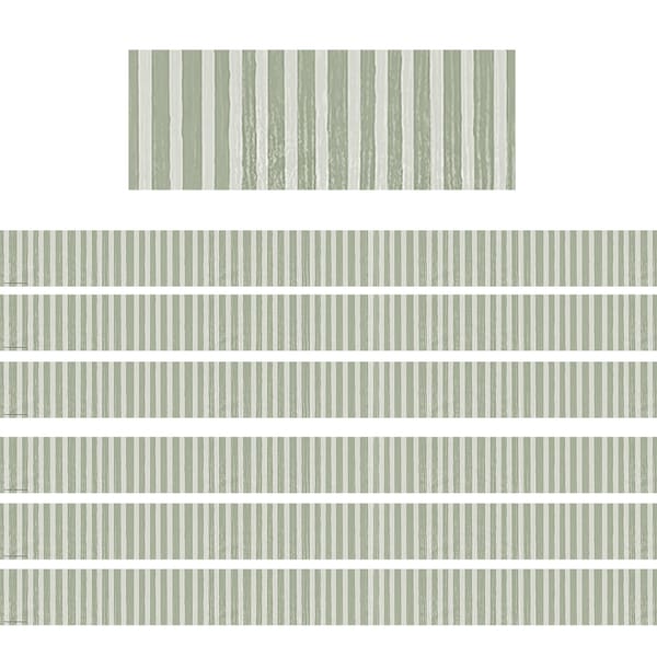 Teacher Created Resources Classroom Cottage Sage Green Stripes Straight Border Trim, 72PK 7179 - main